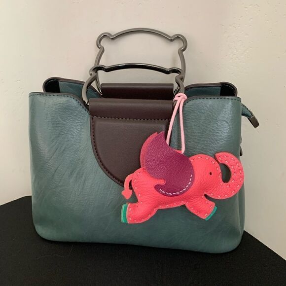 Handmade Genuine Leather Colorblock Dumbo Bag Charm/Keychain - Picture 3 of 9